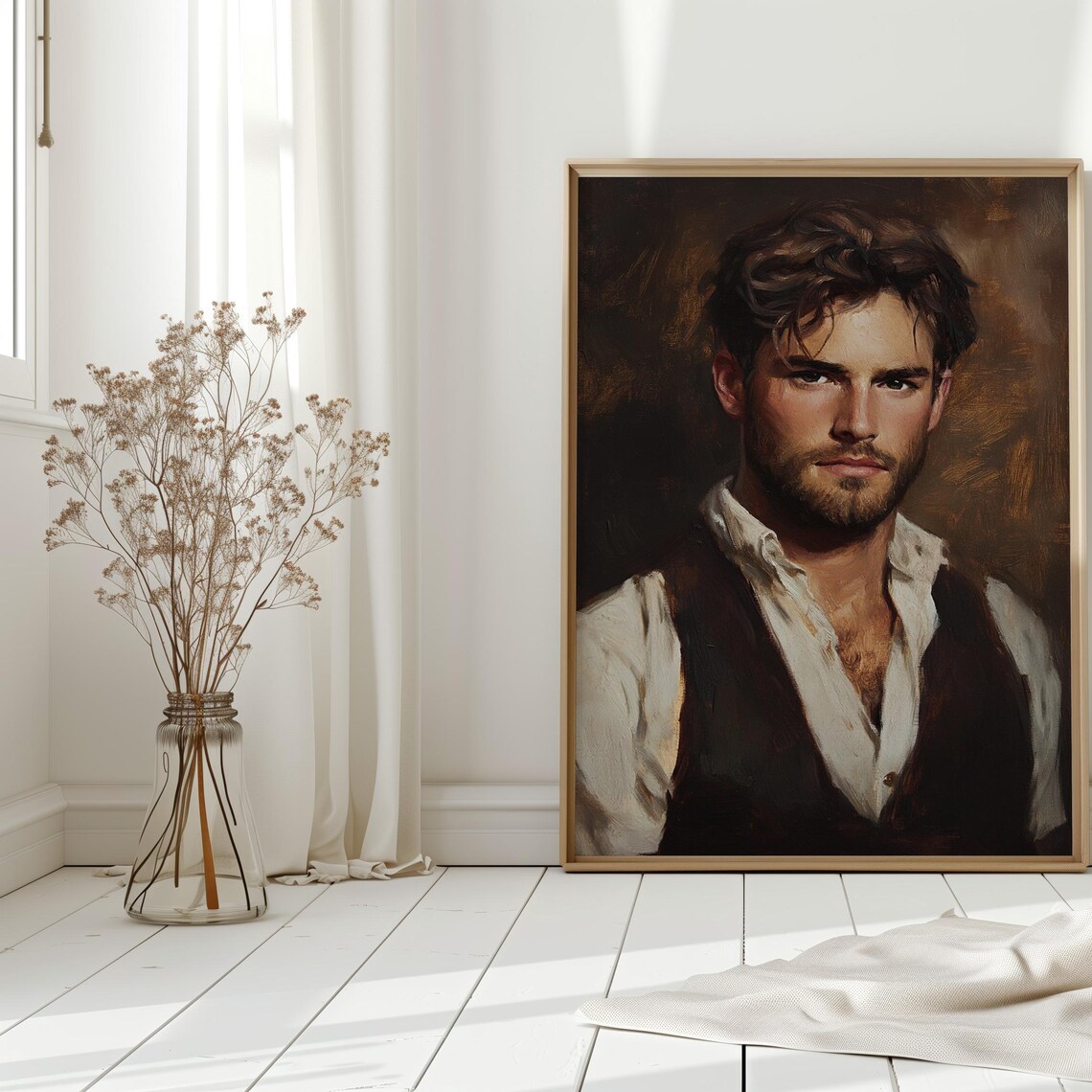 Watercolor Portrait Of Confident Bearded Man Art Print
