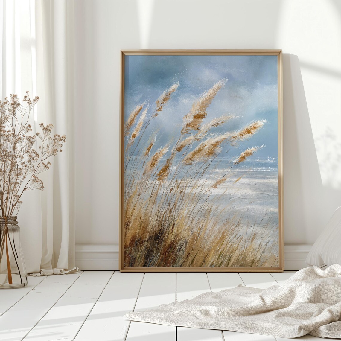 Coastal Beach Grass Ocean Waves Impressionist Seascape Painting Poster