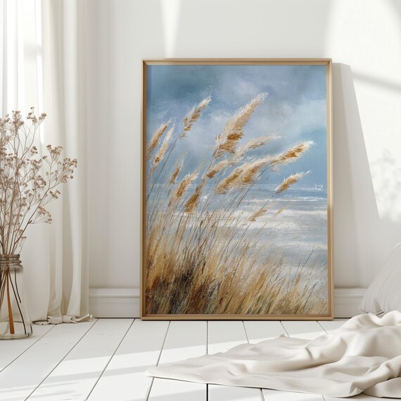 Coastal Beach Grass Ocean Waves Impressionist Seascape Painting Poster