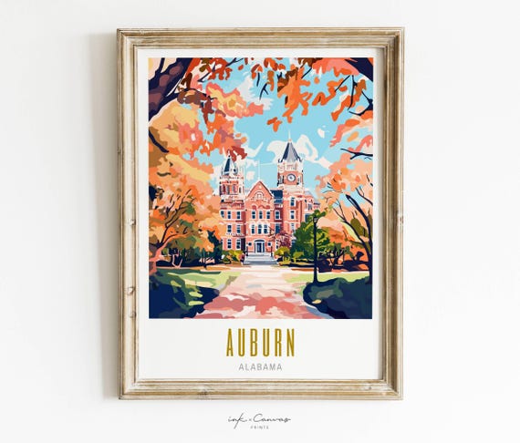 Auburn Alabama Travel Poster, City Decor Art