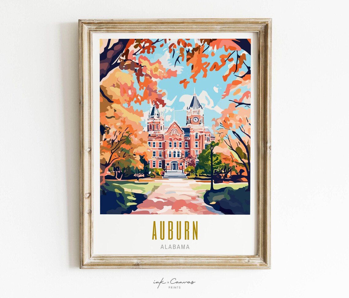 Auburn Alabama Travel Poster, City Decor Art
