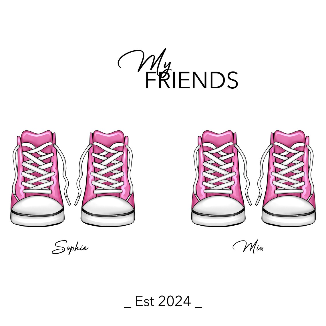 Personalized Sweet Friends Pink Sneakers Friendship Keepsake Print - Image 2
