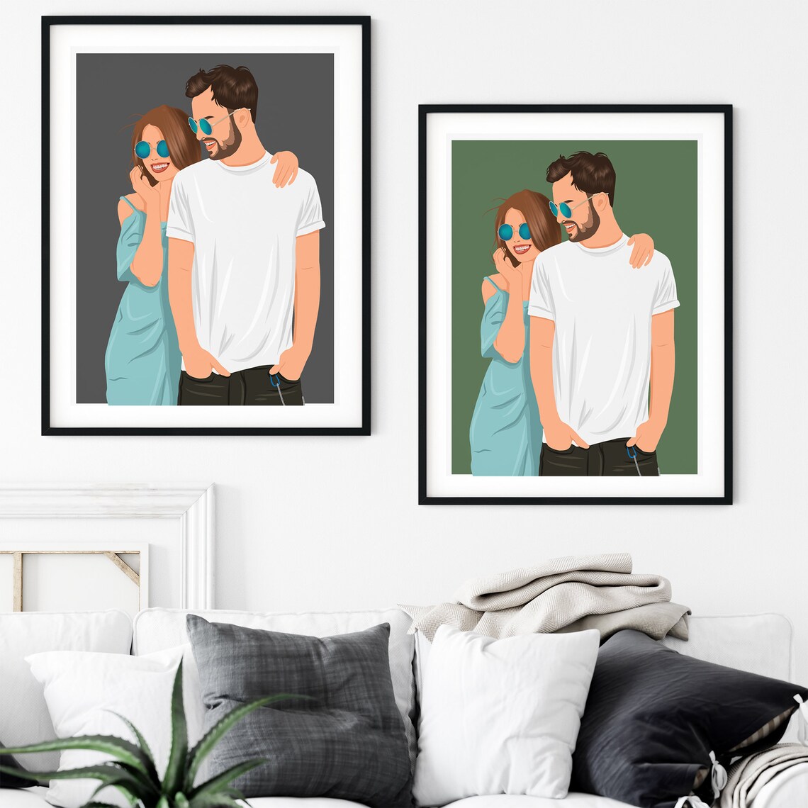 Couple with Camera Woman in Red Top Flat Illustration Portrait Poster - Image 2
