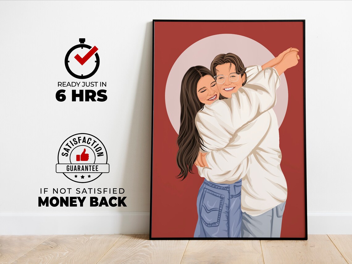 Custom Couple Portrait Drawing, Personalized Gift