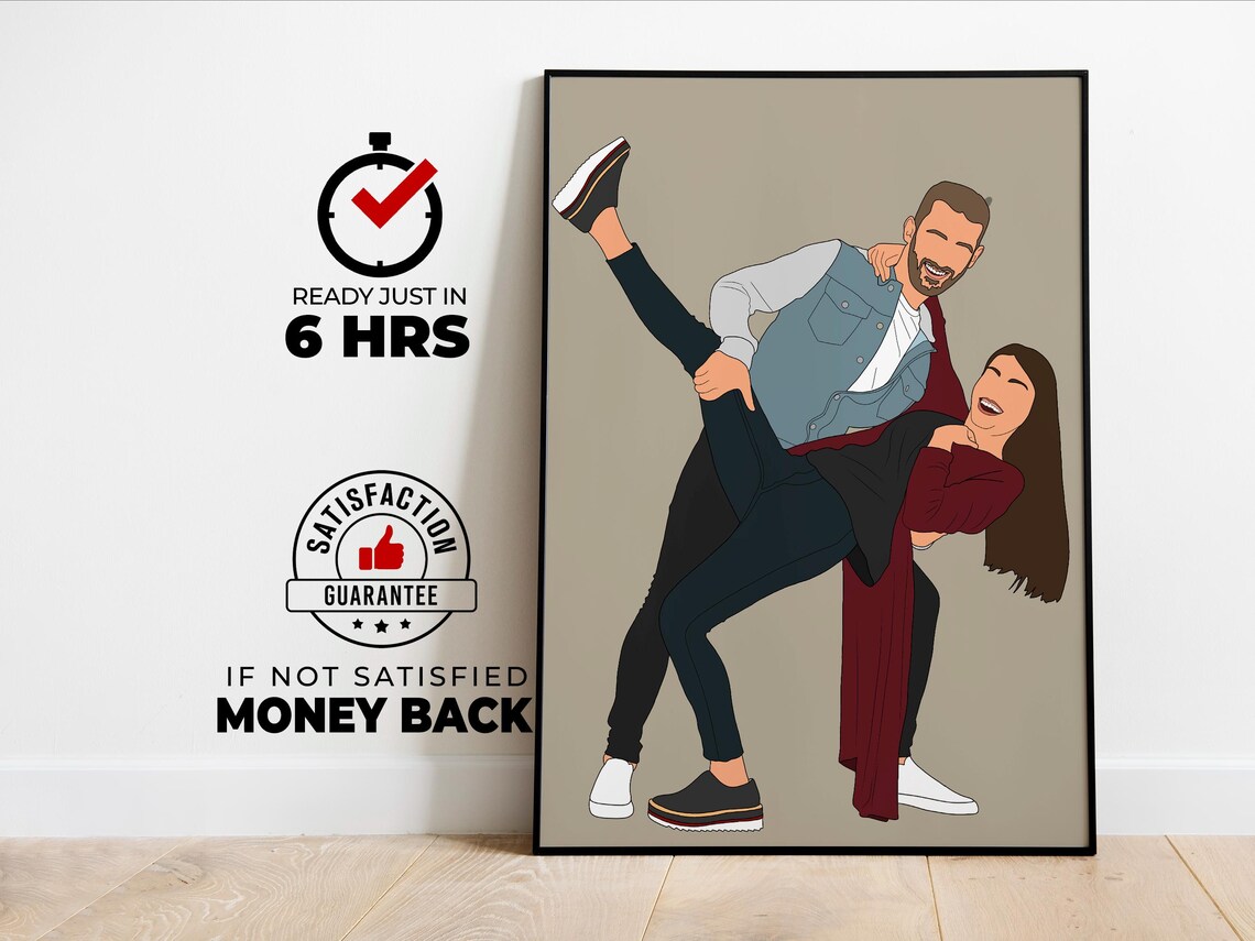 Carefree Playful Dancing Dip Carry Couple Illustration Poster