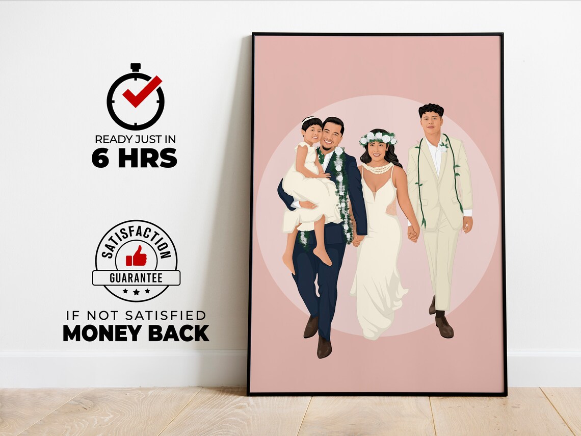 Custom Hawaiian Wedding Party of Four Portrait on Pink Poster