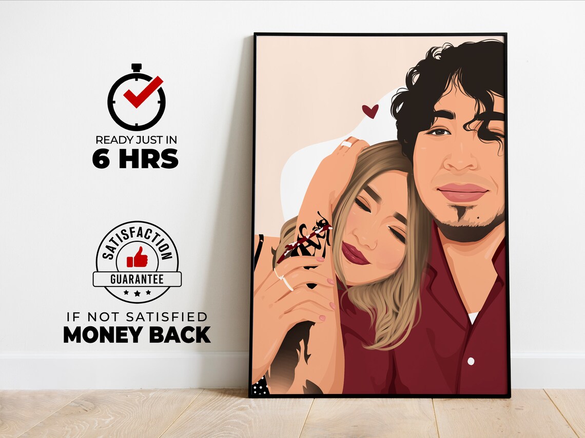 Custom Tattooed Couple Selfie Portrait With Heart Detail Poster