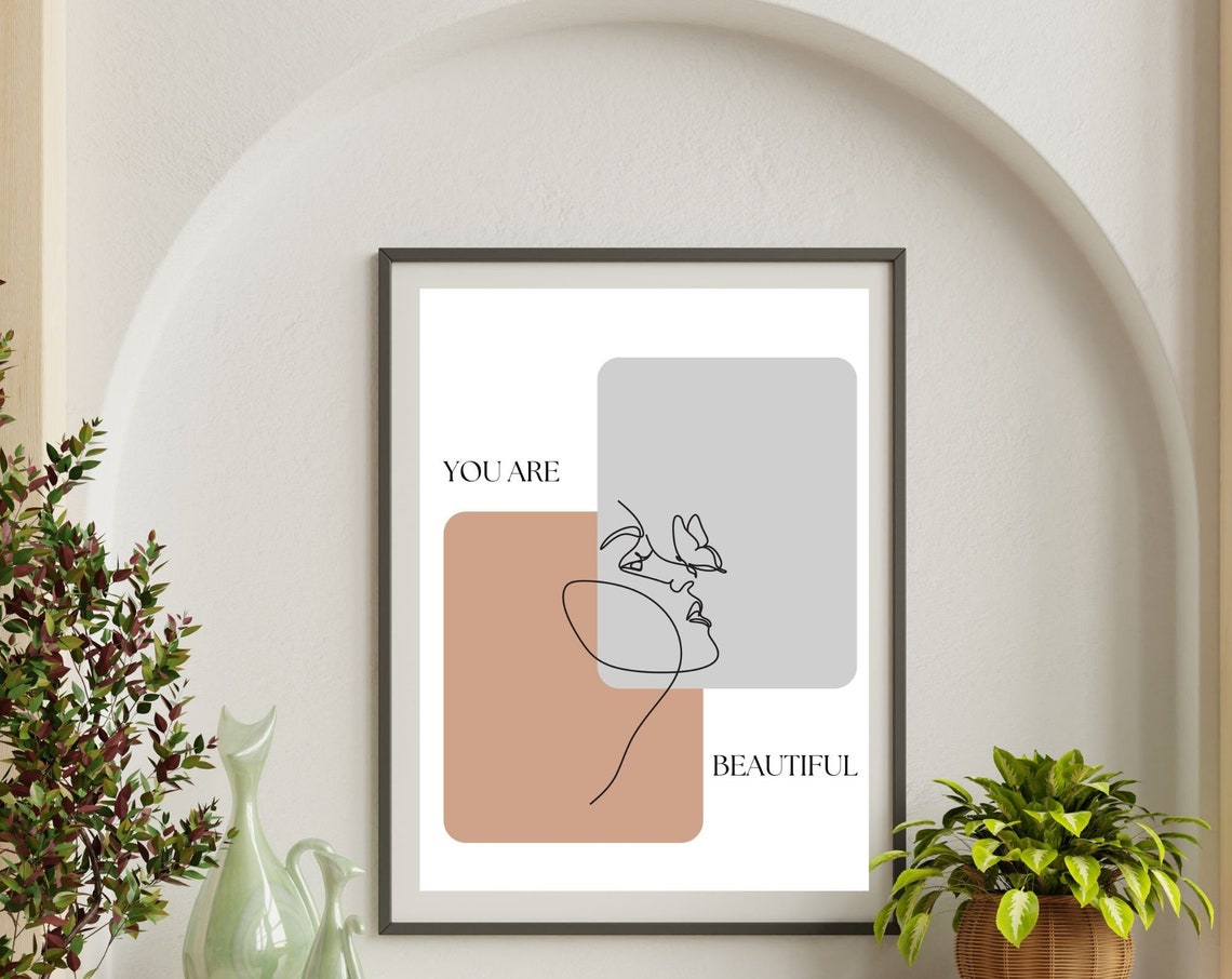 You Are Beautiful One Line Face Art Butterfly Inspirational Poster - Image 2
