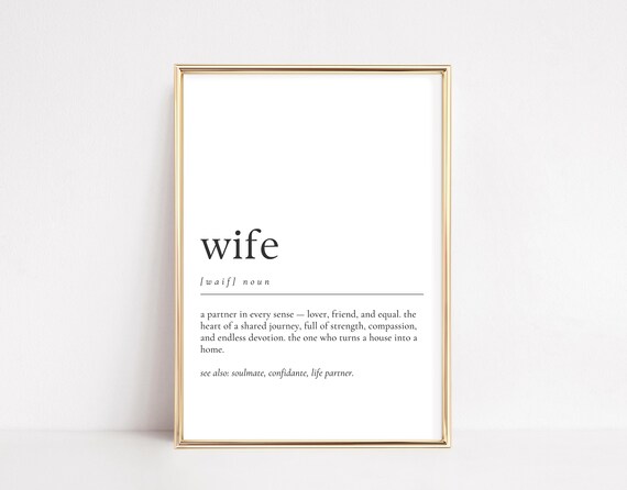 Wife Definition Minimalist Dictionary Word Art Anniversary Poster
