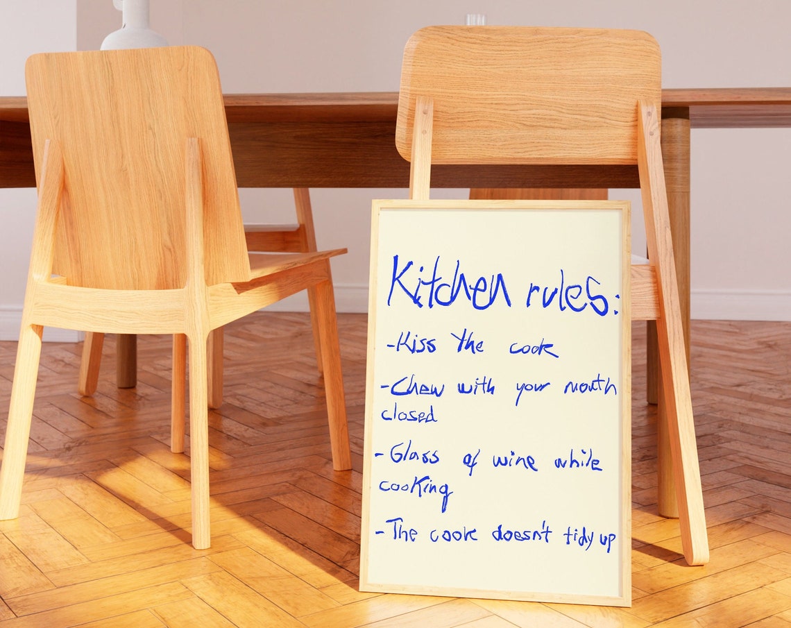 Fun Kitchen Rules Handwritten Blue Marker Kitchen Decor Poster