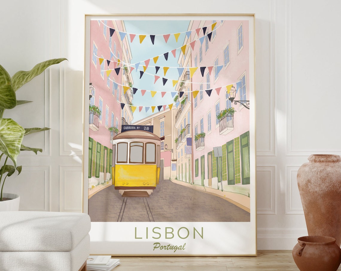 Lisbon Illustration Lisbon Tram Wall Art Lisbon City Poster Portugal Art Print Lisbon Print Portugal Travel Poster Portugal Tram