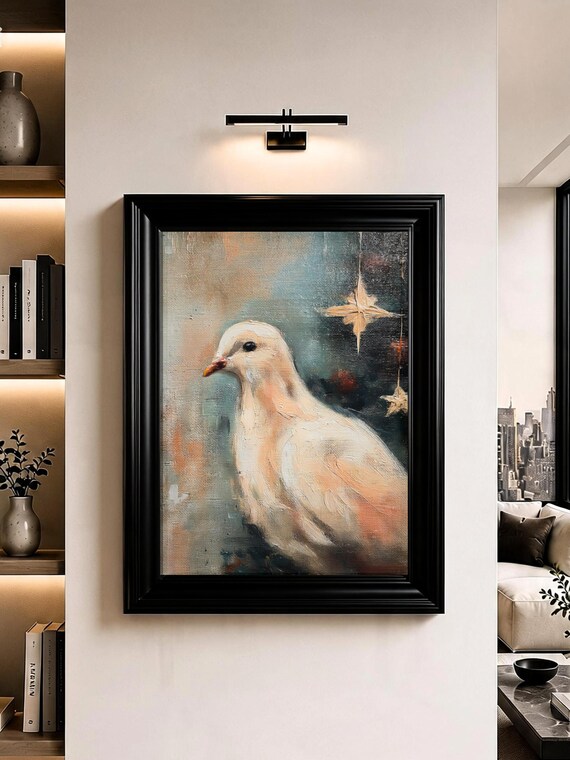 White Dove Wall Art Peace Bird Celestial Oil Painting Print