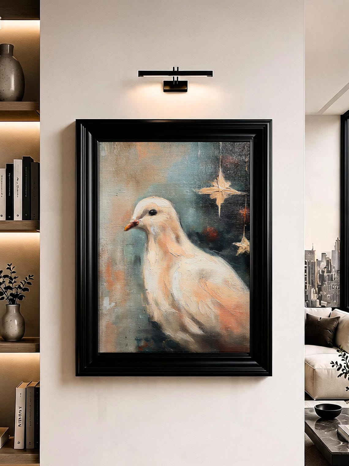 White Dove Wall Art Peace Bird Celestial Oil Painting Print