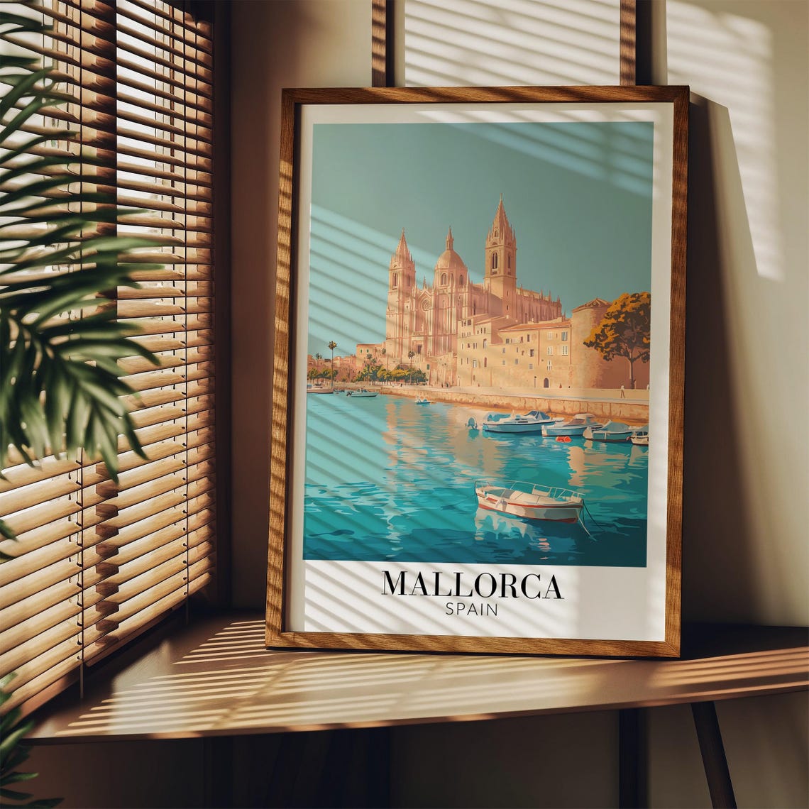 Mallorca Spain Daytime Harbor Poster With Cathedral and Sailboats - Image 2
