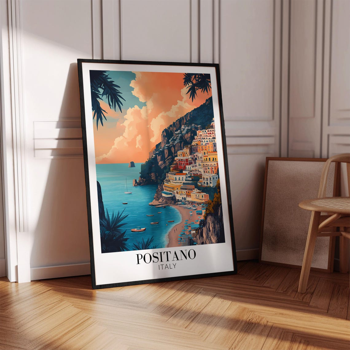 Positano Cliffside Town Amalfi Coast Golden Sunset Travel Poster - Image 4