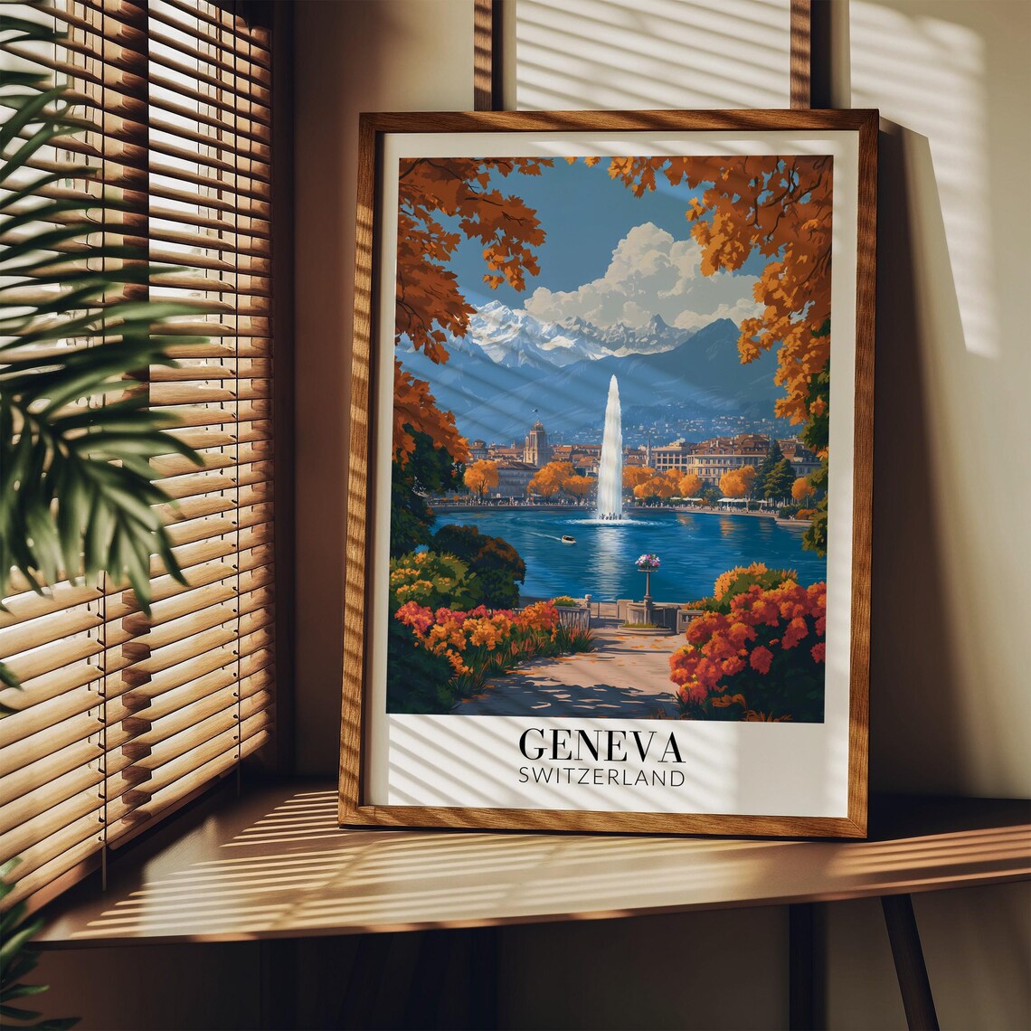 Geneva Switzerland Lakeside Fountain Autumn Alps Travel Poster - Image 4