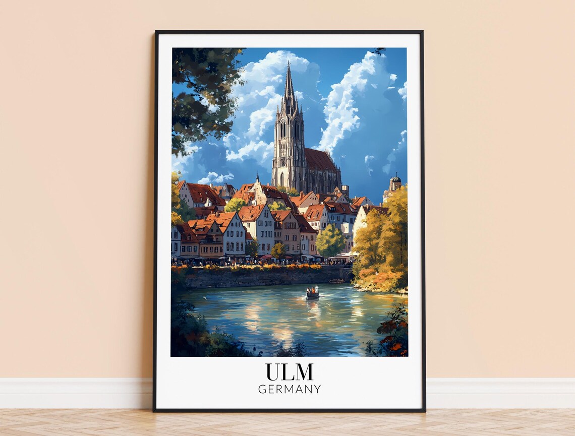 Ulm Germany Cathedral Riverside Old Town Colorful Travel Poster