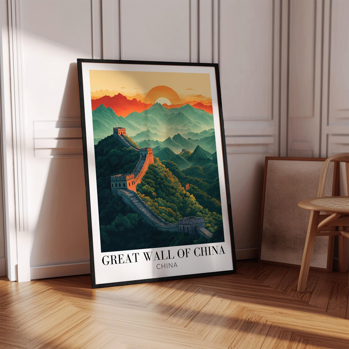 Great Wall of China Golden Sunset Orange Sky Mountain Vista Poster - Image 4