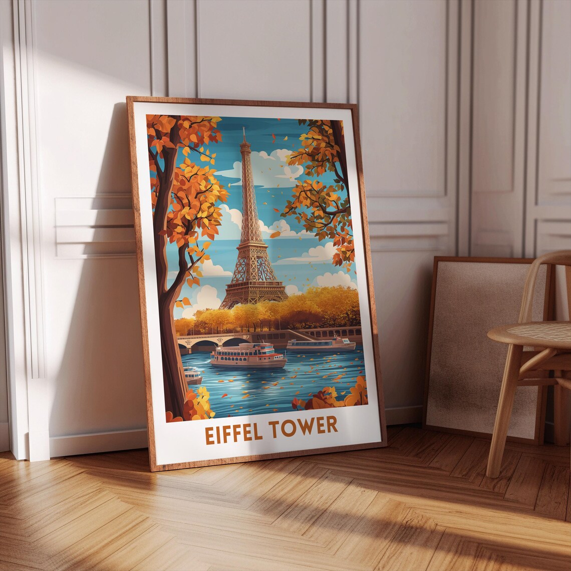 Eiffel Tower Autumn Leaves Seine River Cruise Paris Travel Poster - Image 3