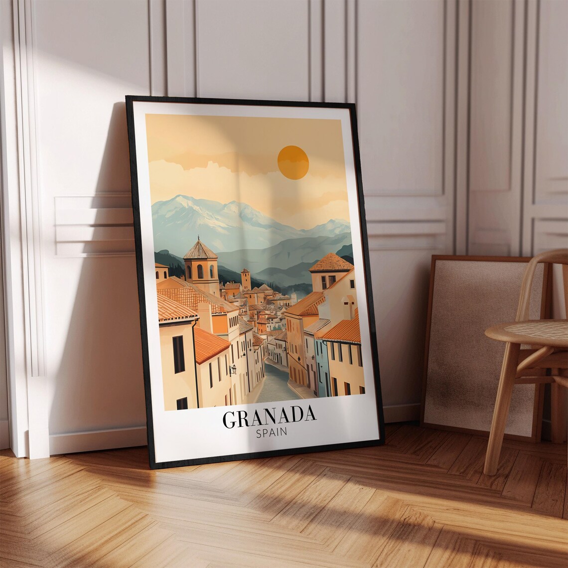 Granada Spain Old Town Street Mountain Backdrop Travel Poster - Image 3