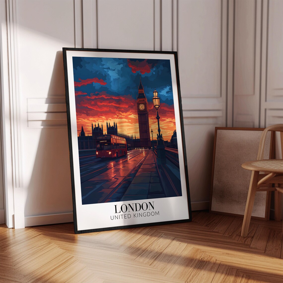 London Big Ben Red Bus Fiery Sunset Westminster Cityscape Poster - Image 4