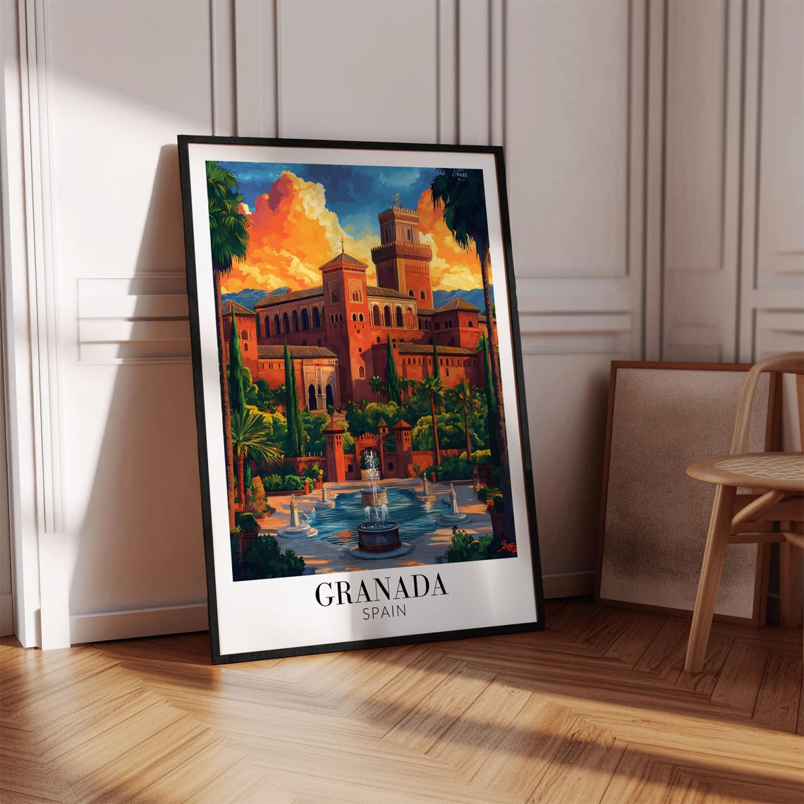 Granada Spain Alhambra Palace Fountain Courtyard Sunset Poster - Image 3