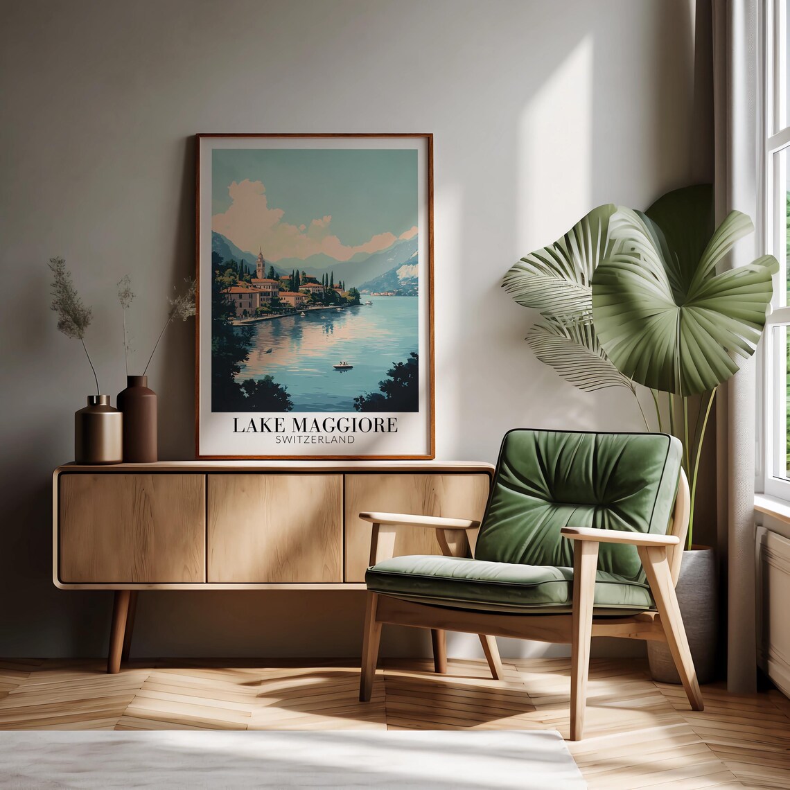 Lake Maggiore Evening Calm Water Lakeside Town Sunset Poster - Image 2