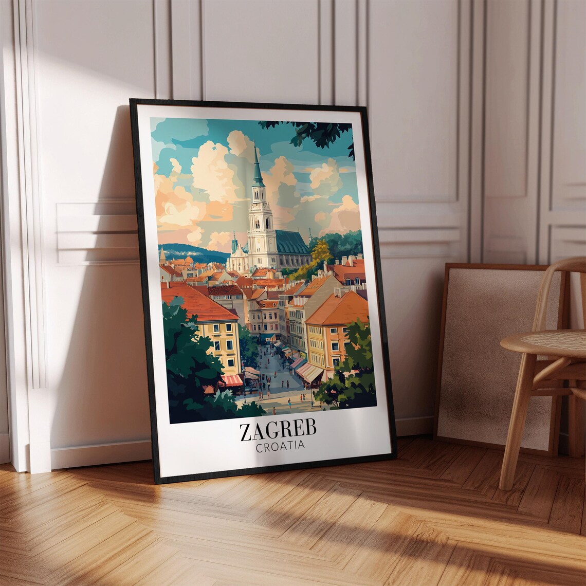 Zagreb Croatia Old Town Cathedral Spire Street View Travel Poster - Image 4