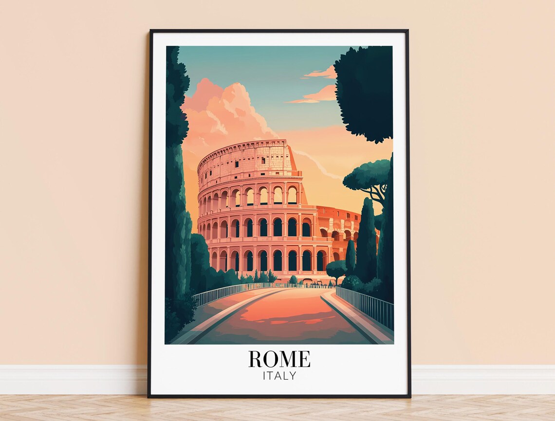 Rome Italy Colosseum Glowing In Warm Sunset Light Landmark Poster
