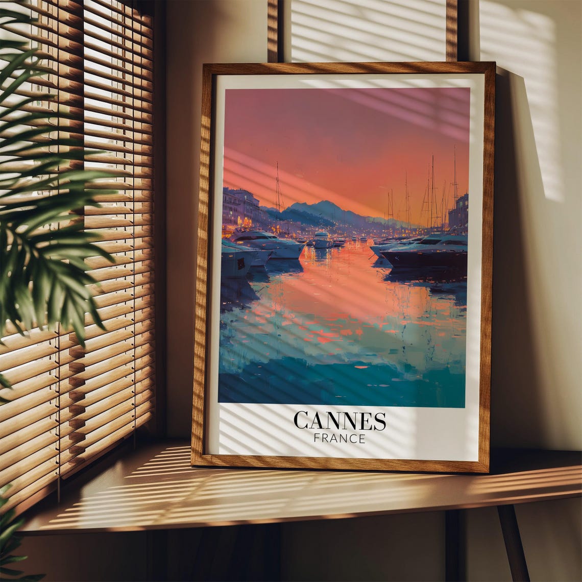 Cannes France Sunset Harbor Yachts Evening Water Reflection Art Print - Image 3