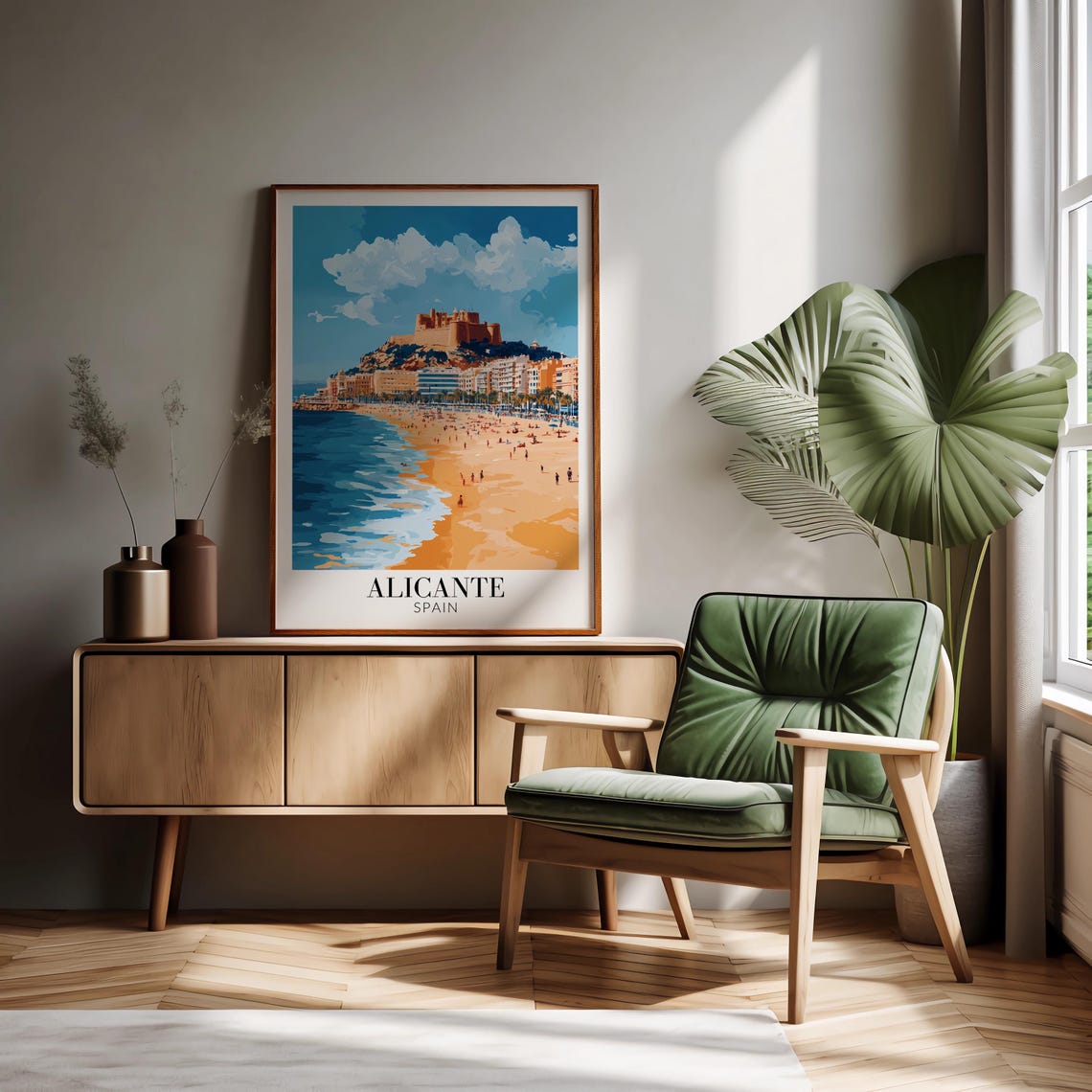 Alicante Spain Beach Santa Barbara Castle Coast Travel Poster - Image 4