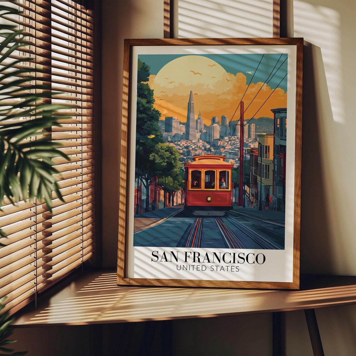 San Francisco Cable Car Hillside Sunset Skyline Travel Poster - Image 4