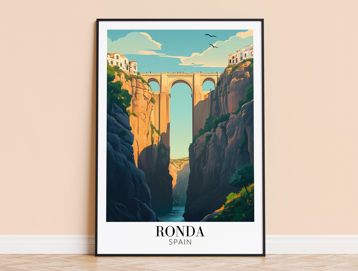 Ronda Spain Whitewashed Cliff Town Bridge Andalusia Travel Poster