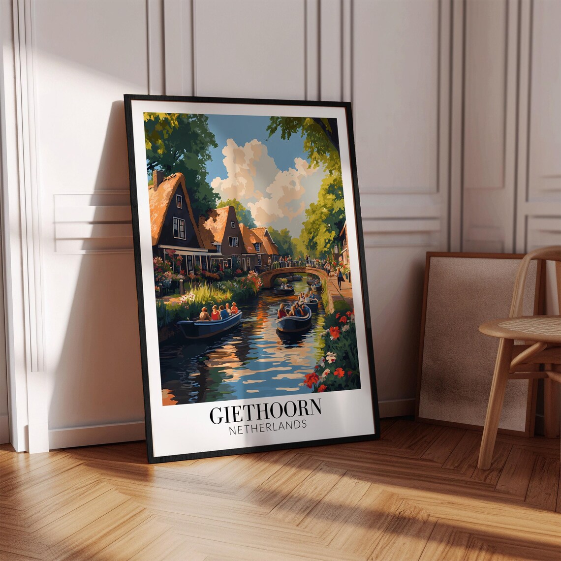 Charming Giethoorn Netherlands Canal Boats Village Travel Poster - Image 2