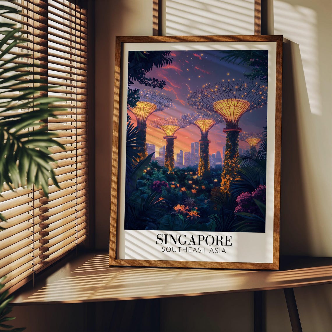 Singapore Gardens by the Bay Supertrees Sunset Glow Travel Poster - Image 3