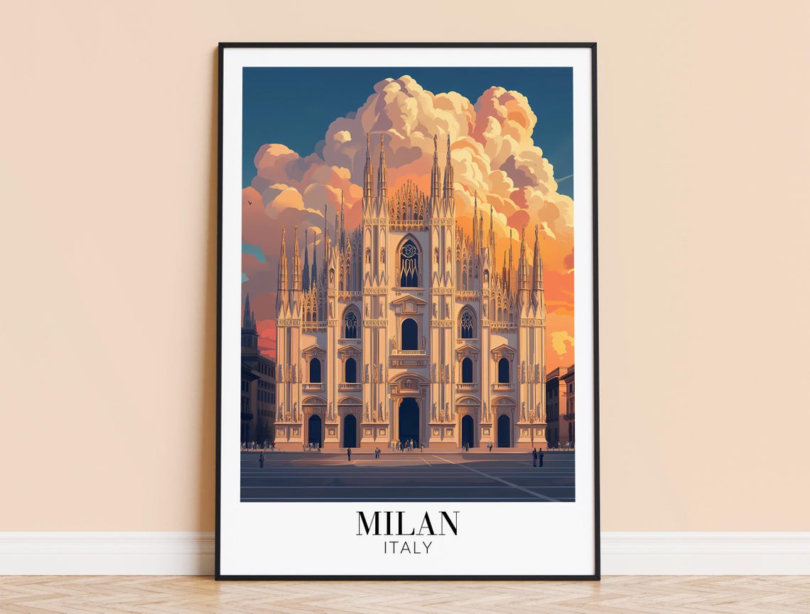 Milan Duomo Cathedral Sunset Dramatic Clouds Italy Landmark Poster