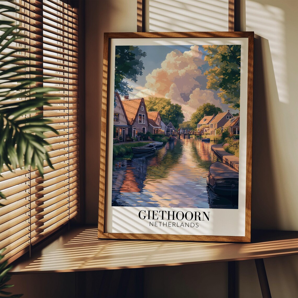 Golden Giethoorn Netherlands Sunset Canal Reflection Travel Poster - Image 4