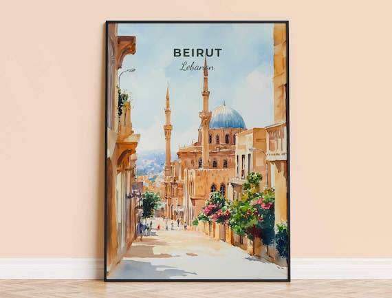 Beirut Watercolor Print Lebanon Travel Wall Art City Poster Framed Home Decor Wedding And Housewarming Gift Personalised