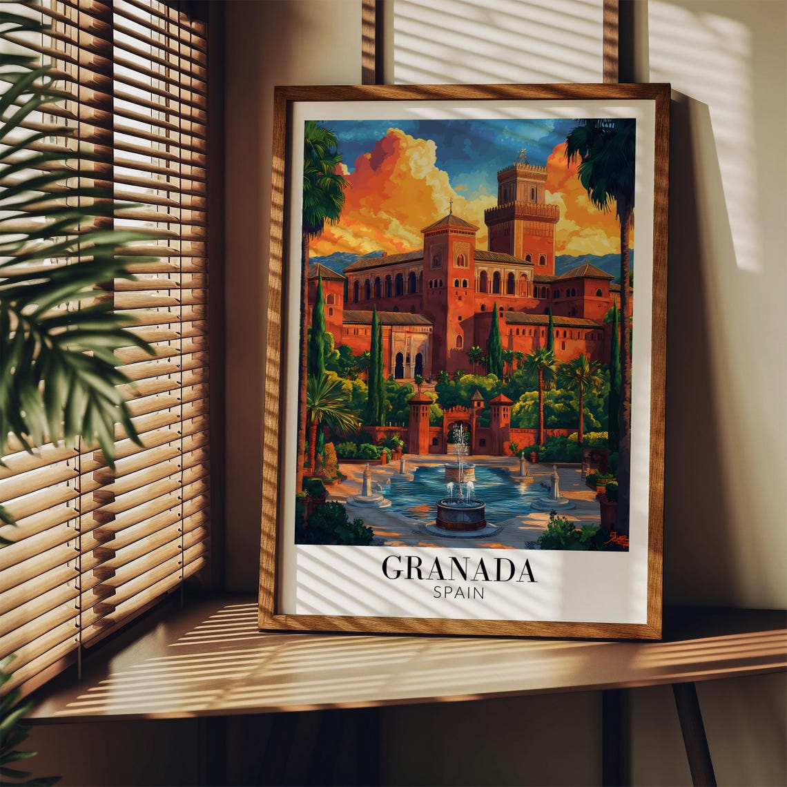 Granada Spain Alhambra Palace Fountain Courtyard Sunset Poster - Image 2