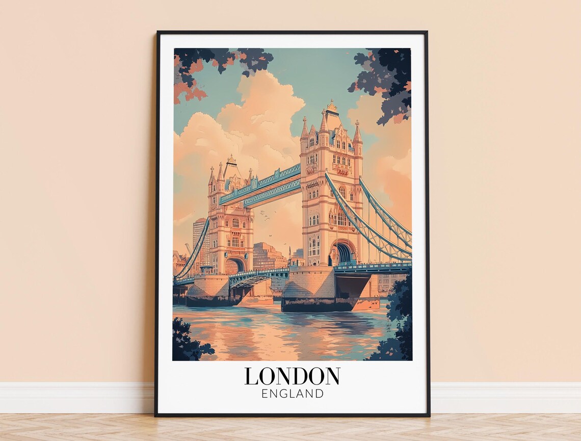 London England Tower Bridge Golden Hour River Thames Travel Poster
