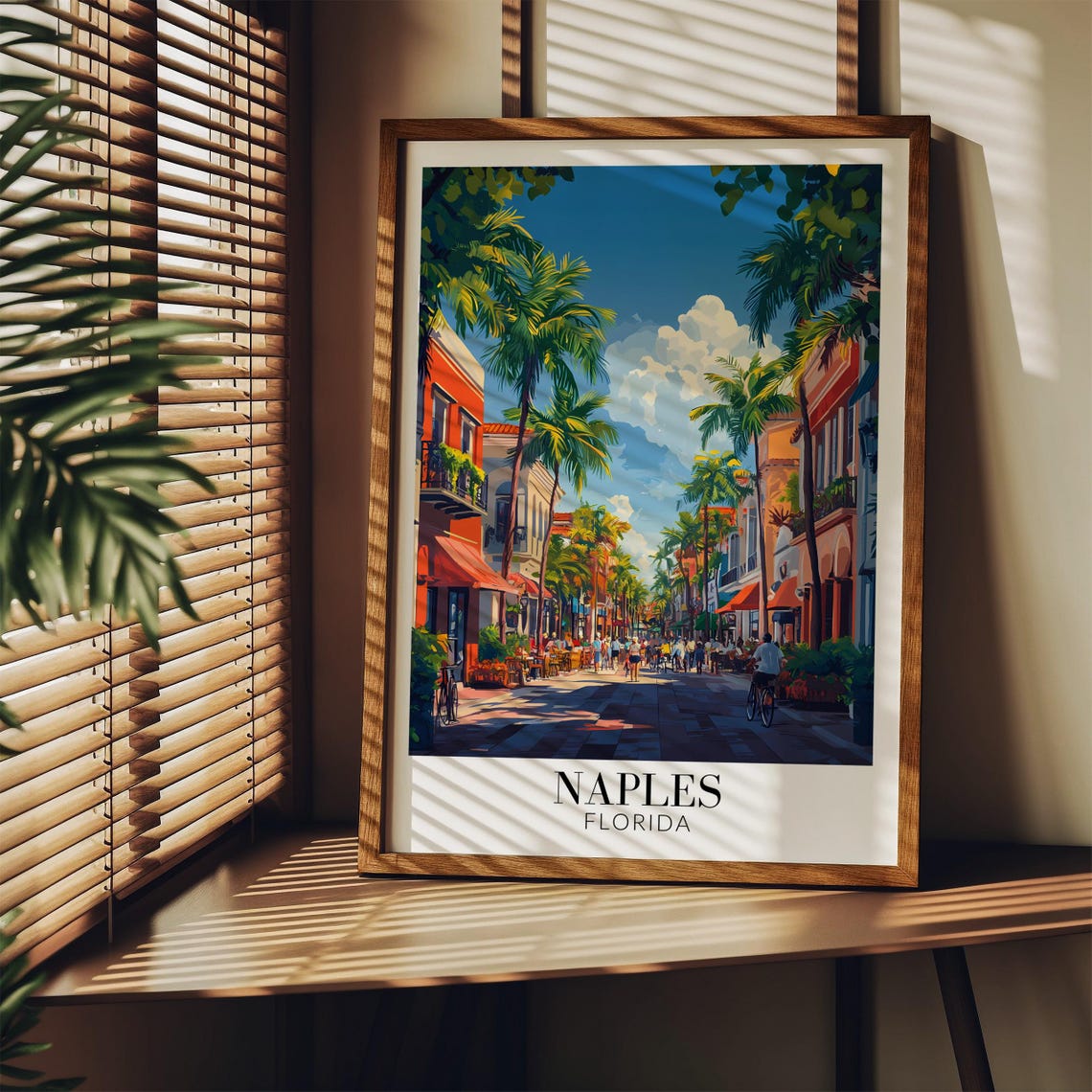 Naples Florida Palm Avenue Cyclists Bright Summer Day Travel Poster - Image 2