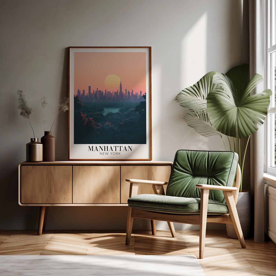 Manhattan New York Central Park Sunset City Skyline Art Poster - Image 2