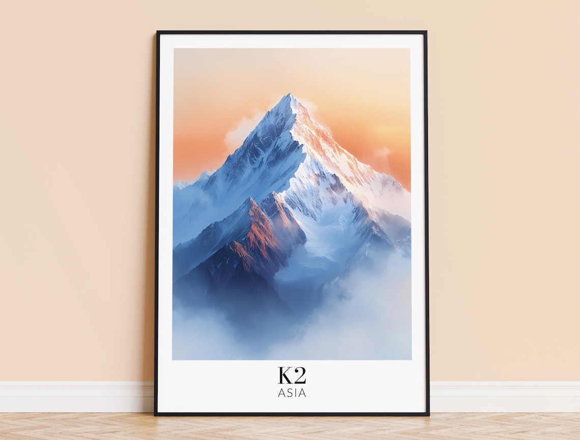 K2 Mountain Peak Sunrise Cloudscape Minimalist Asia Climbing Poster