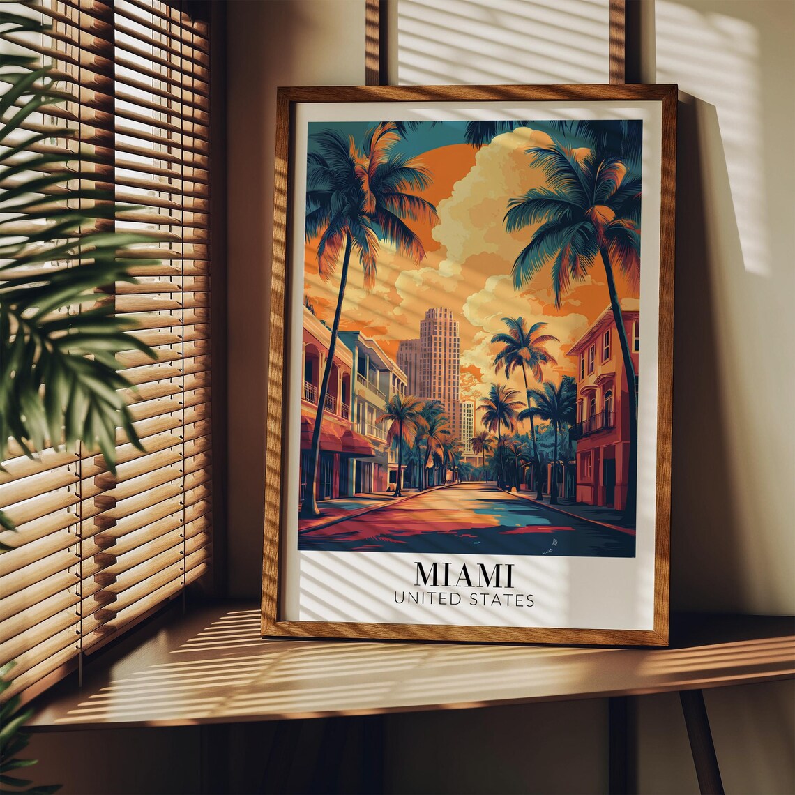 Miami Palm Lined Street Sunset Glow Downtown Towers Travel Poster - Image 4