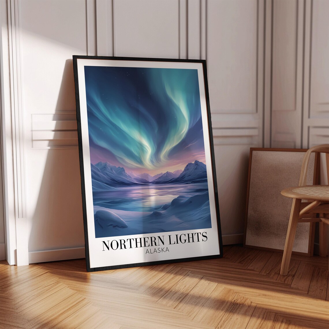 Alaska Northern Lights Aurora Over Moonlit Fjord Waters Poster - Image 4