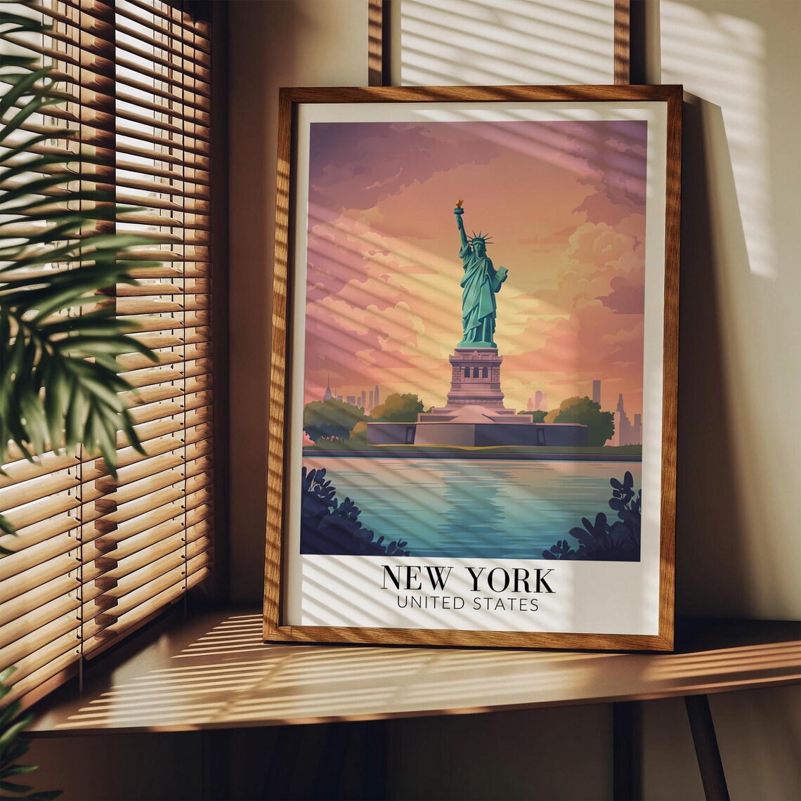 New York City Statue of Liberty Sunset Harbor Glow Travel Poster - Image 3