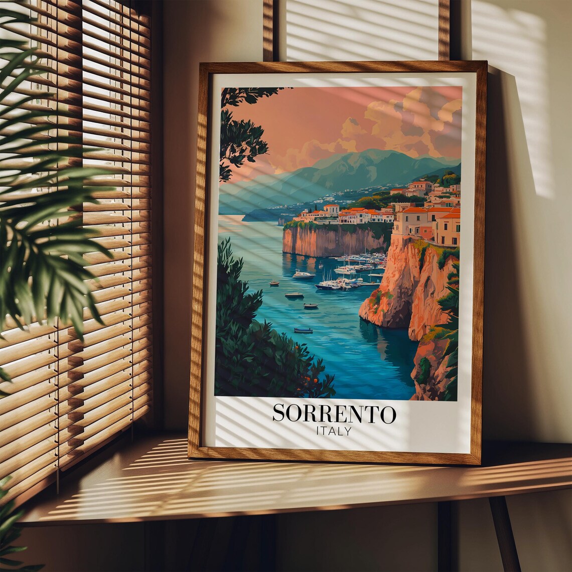 Sorrento Italy Marina Sunset Cliffs Fishing Boats Travel Poster - Image 3