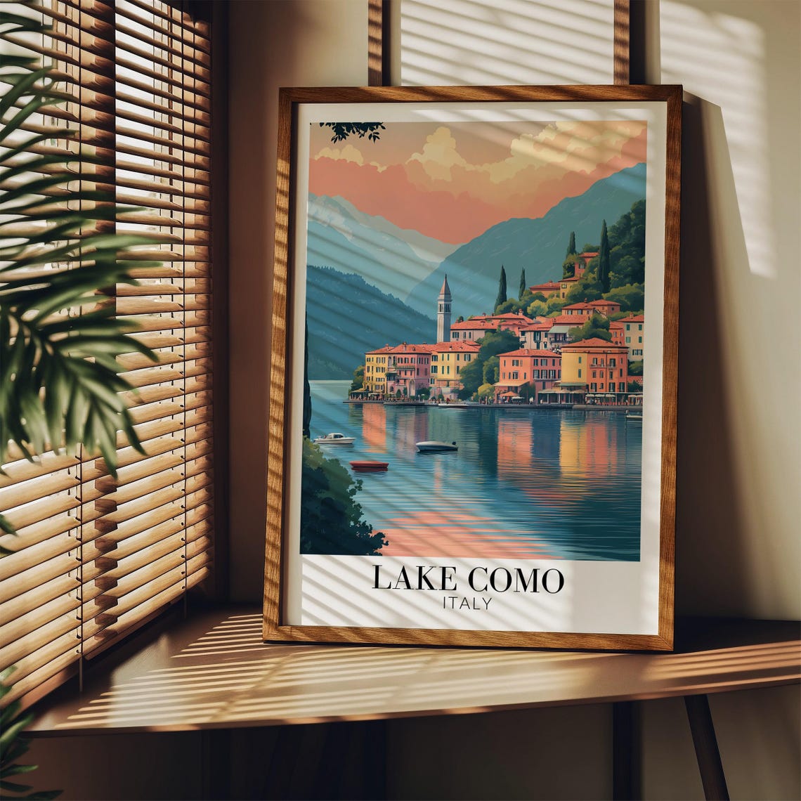 Lake Como Italy Sunset Pink Clouds Lakeside Town Travel Poster - Image 3