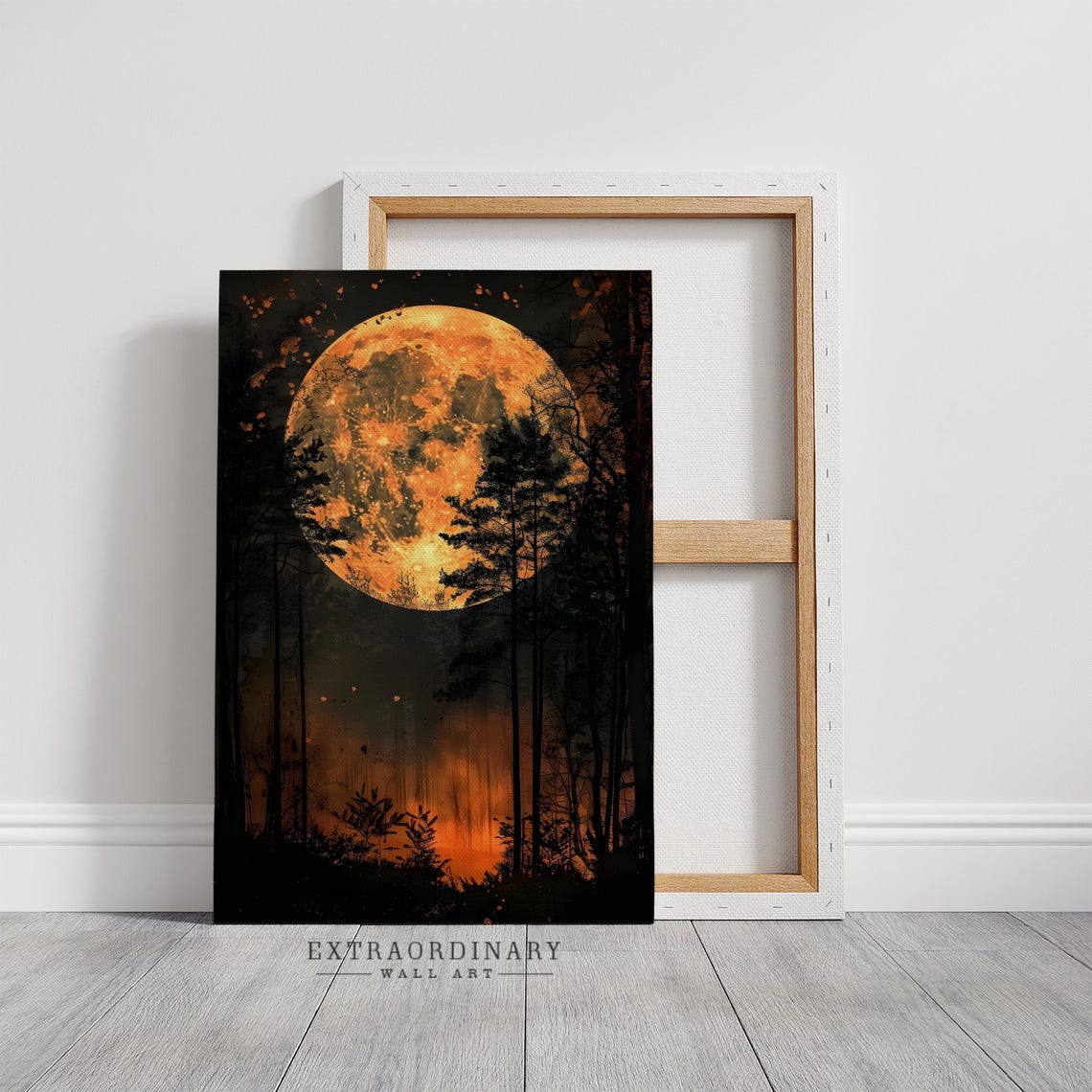 Blood Moon Rising Over Dark Forest Silhouette Dramatic Wall Art - Image 5