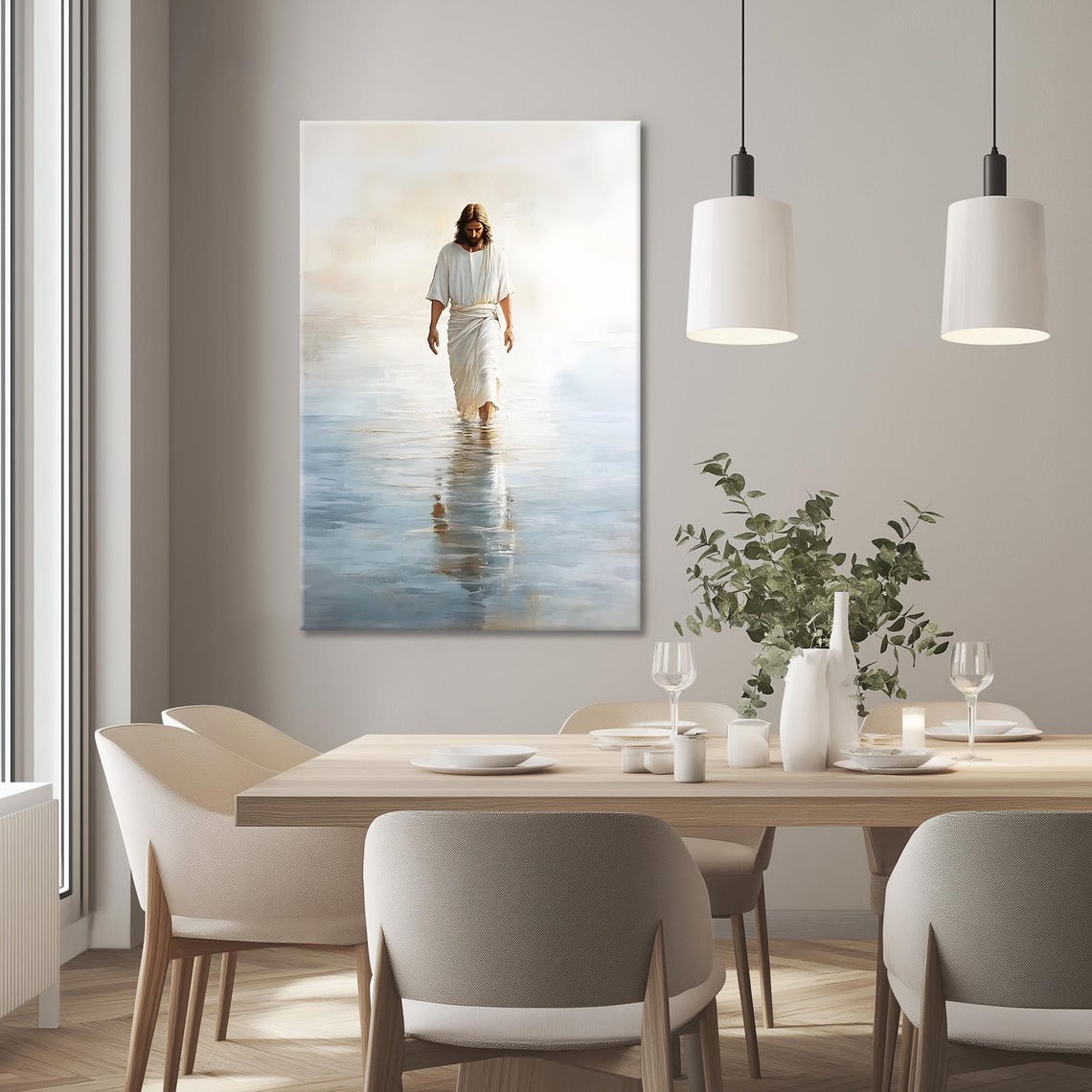 Jesus Christ Walking Toward Viewer On Calm Still Water Poster - Image 2